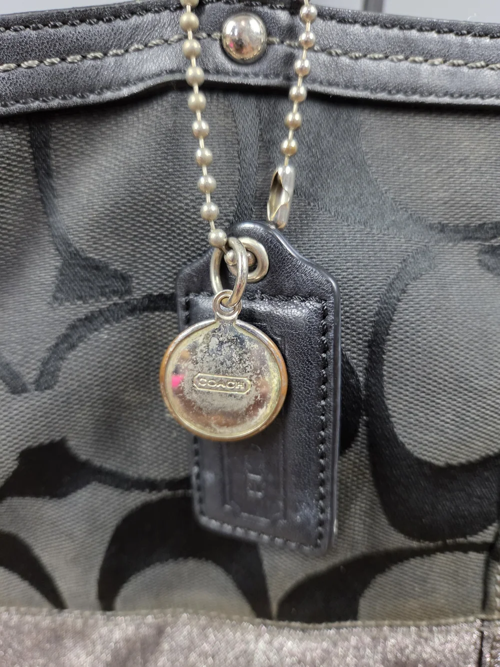 Coach Black Signature Tote with Metallic Accent